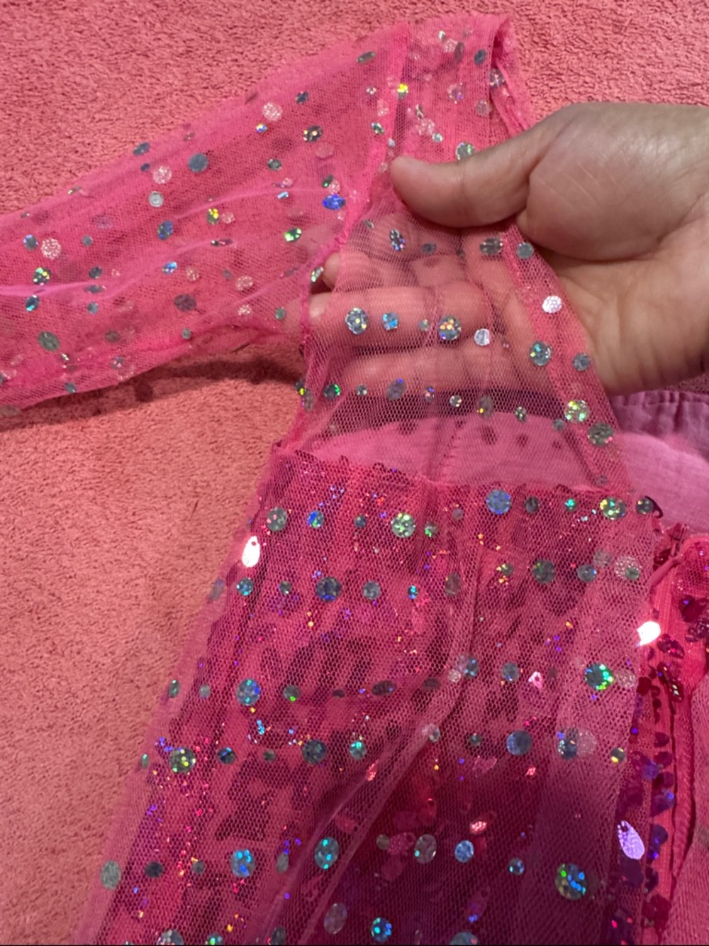 Girls' Sparkling Hot Pink Sequin Tulle Dress - Picture 4 of 16